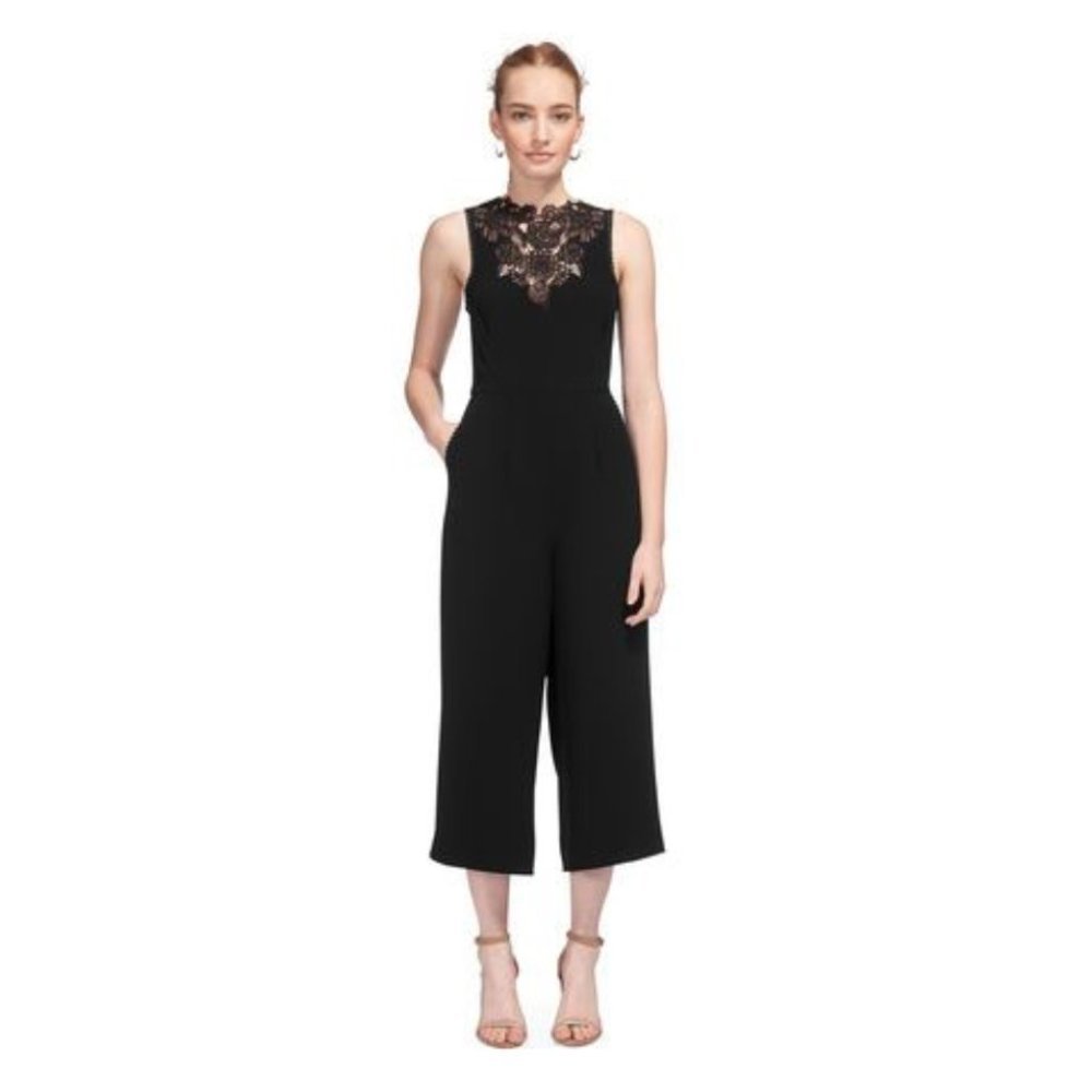 Whistles Lace Crochet Jumpsuit 4 Black Wide Leg Glam Party Cocktail Wedding